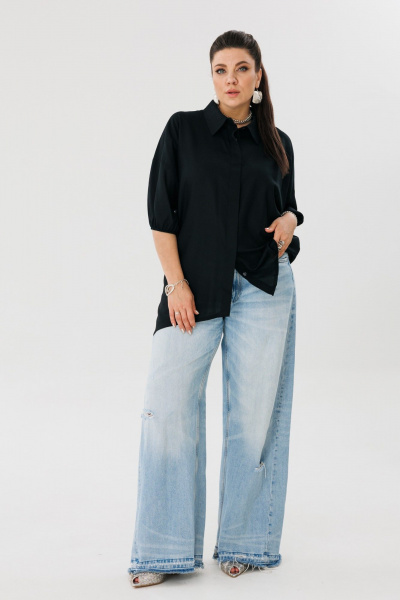 Рубашка голубая, асимметричный крой, легкий текстиль Anelli 1324 земля - фото 6