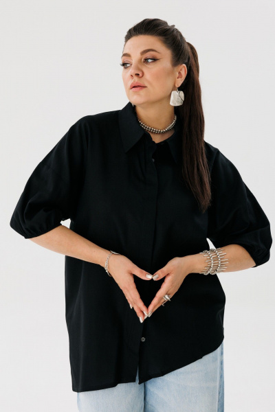 Рубашка голубая, асимметричный крой, легкий текстиль Anelli 1324 земля - фото 4