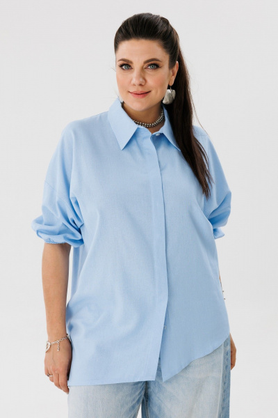 Рубашка голубая, комфорт, женственный стиль, лен Anelli 1324 вода - фото 5