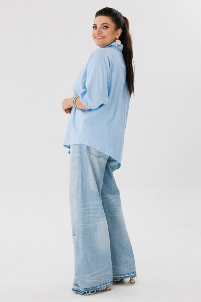 Рубашка голубая, комфорт, женственный стиль, лен Anelli 1324 вода - фото 4