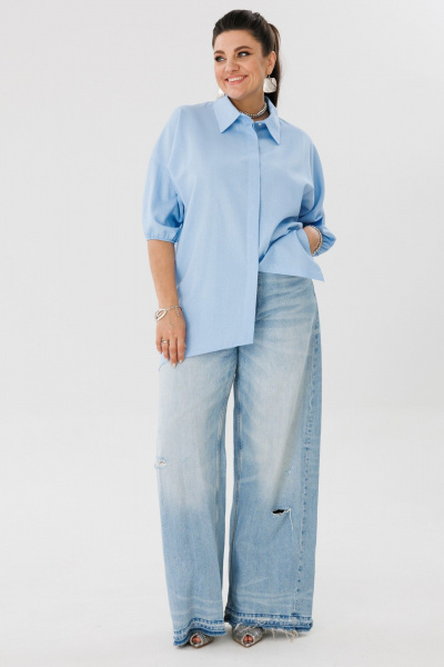 Рубашка голубая, комфорт, женственный стиль, лен Anelli 1324 вода - фото 2