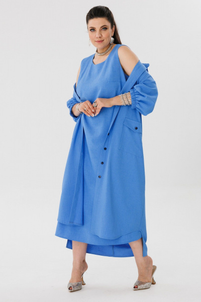 Сарафан голубой, трапеция, легкий вискозный материал Anelli 1472.1 ницца - фото 9