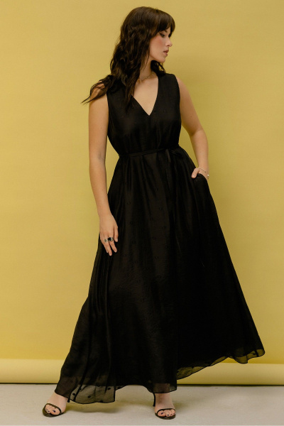 Платье трапеция из вискозы с карманами и V-вырезом JRSy 2472 черный_горох - фото 4