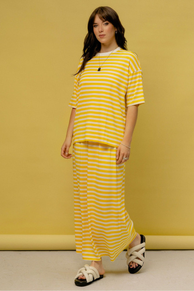 Летний джемпер из трикотажного полотна с полосам и контрастной отделкой JRSy 2477 - фото 1