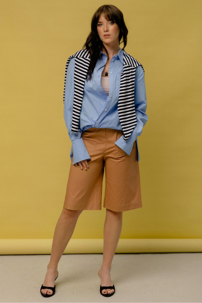 Коричневые хлопковые шорты с притачным поясом и карманами JRSy 2478 коричневый - фото 3