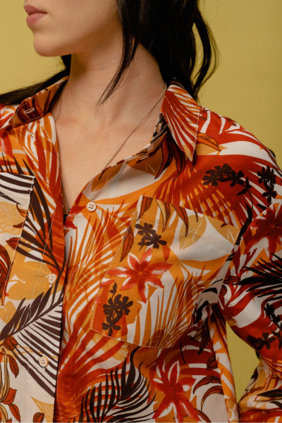 Мультиколор блуза из вискозы с накладными карманами JRSy 2460 пальмы - фото 3