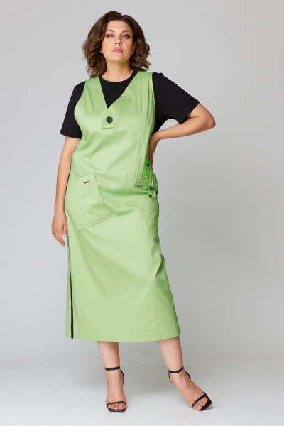 Джинсовый сарафан миди с V-образной горловиной и карманами Danaida 2238 - фото 4