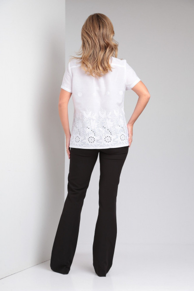 Белая стильная блузка с нагрудными вытачками и поясом Modema м.753 - фото 10