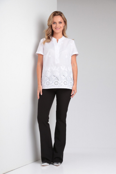Белая стильная блузка с нагрудными вытачками и поясом Modema м.753 - фото 5