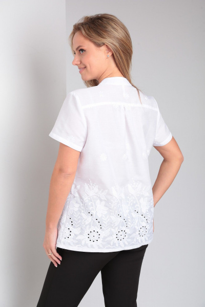 Белая стильная блузка с нагрудными вытачками и поясом Modema м.753 - фото 4