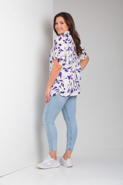 Белая свободная хлопковая рубашка с цельнокроеным рукавом Modema м.755/2 - фото 9