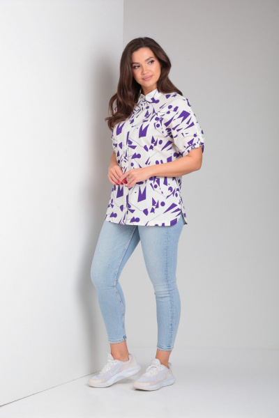 Белая свободная хлопковая рубашка с цельнокроеным рукавом Modema м.755/2 - фото 7