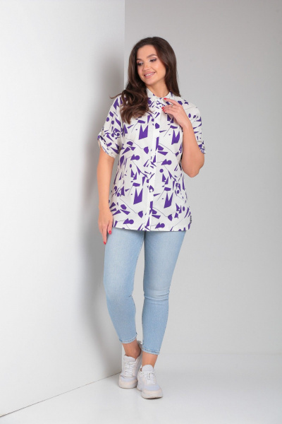 Белая свободная хлопковая рубашка с цельнокроеным рукавом Modema м.755/2 - фото 5