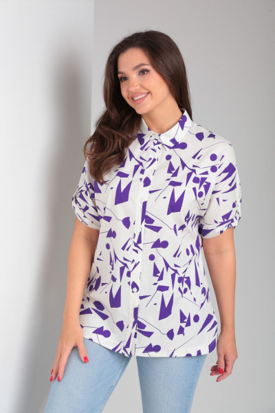 Белая свободная хлопковая рубашка с цельнокроеным рукавом Modema м.755/2 - фото 1