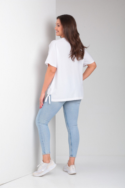 Белая блузка с накладным карманом и шнуром внизу Modema м.765/1 - фото 8