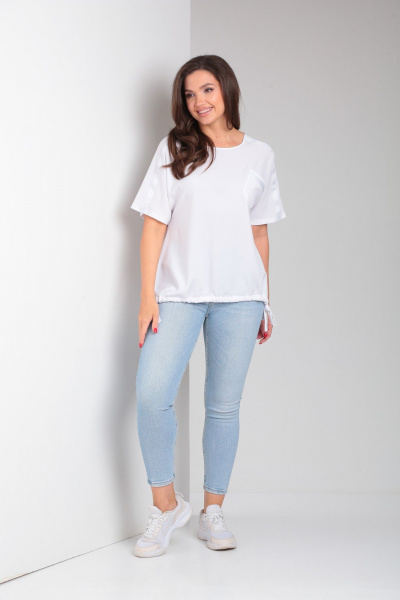 Белая блузка с накладным карманом и шнуром внизу Modema м.765/1 - фото 7