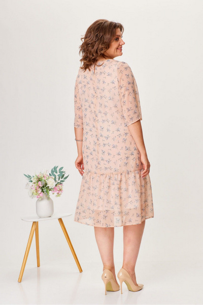Летнее платье из шифона с сборкой и длиной до колена Fortuna ШЖ 669 бежево-розовый - фото 2