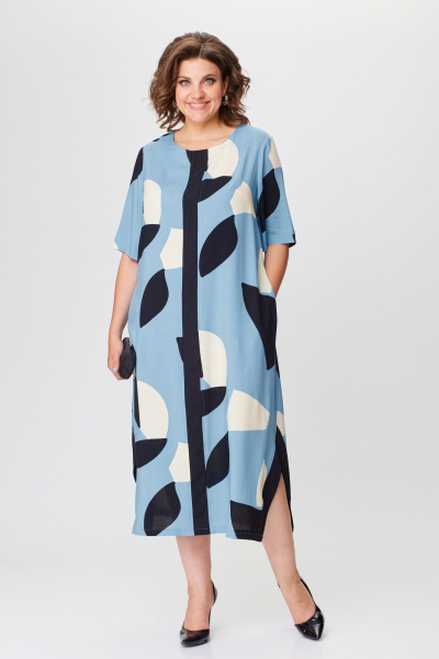 Повседневное летнее платье из вискозы с разрезами Michel chic 2168 голубой - фото 3