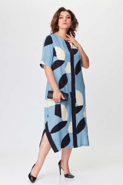 Повседневное летнее платье из вискозы с разрезами Michel chic 2168 голубой - фото 1