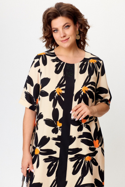 Летнее платье с контрастной планкой и боковыми карманами Michel chic 2168 ромашка - фото 6