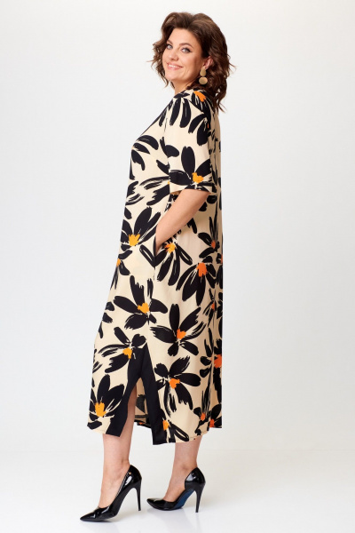 Летнее платье с контрастной планкой и боковыми карманами Michel chic 2168 ромашка - фото 4