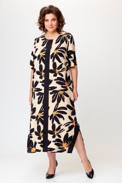 Летнее платье с контрастной планкой и боковыми карманами Michel chic 2168 ромашка - фото 3