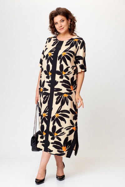 Летнее платье с контрастной планкой и боковыми карманами Michel chic 2168 ромашка - фото 2