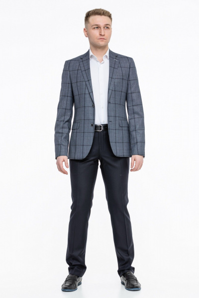 Деловой костюм двойка классический серый из текстиля LAGENTE 0631.170 серо-синий - фото 1