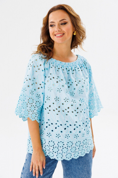 Блуза из хлопка и текстиля свободного покроя для лета Anastasia 1131.4 - фото 6