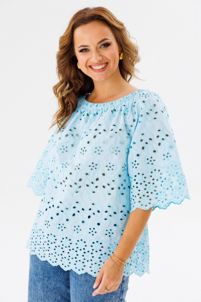 Блуза из хлопка и текстиля свободного покроя для лета Anastasia 1131.4 - фото 5