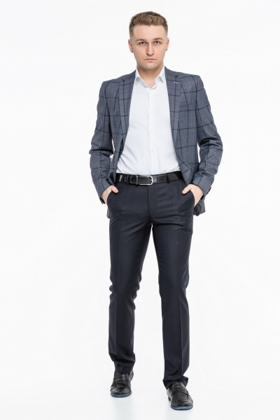 Деловой костюм из текстиля серый приталенный стиль LAGENTE 0631.176 серо-синий - фото 4