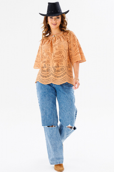 Блуза из хлопка и текстиля в свободном стиле для сезона летом Anastasia 1131.5 песочный - фото 1