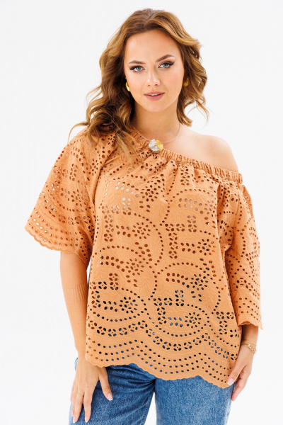 Блуза из хлопка и текстиля в свободном стиле для сезона летом Anastasia 1131.5 песочный - фото 23