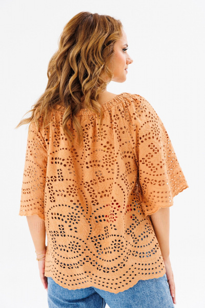 Блуза из хлопка и текстиля в свободном стиле для сезона летом Anastasia 1131.5 песочный - фото 21