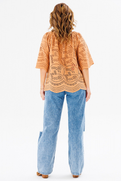 Блуза из хлопка и текстиля в свободном стиле для сезона летом Anastasia 1131.5 песочный - фото 20