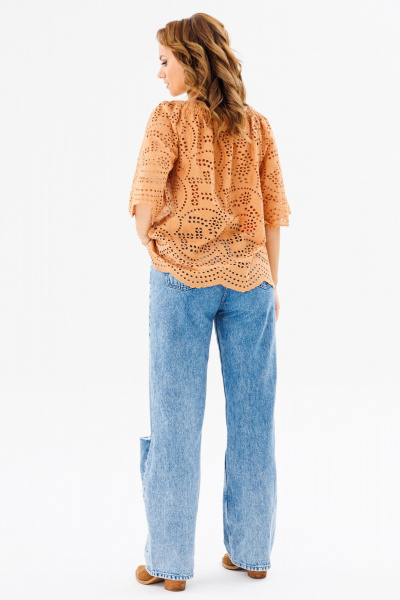 Блуза из хлопка и текстиля в свободном стиле для сезона летом Anastasia 1131.5 песочный - фото 19
