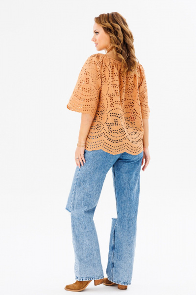 Блуза из хлопка и текстиля в свободном стиле для сезона летом Anastasia 1131.5 песочный - фото 18