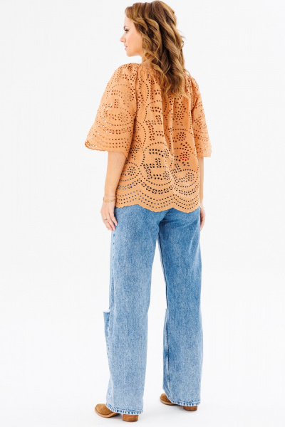 Блуза из хлопка и текстиля в свободном стиле для сезона летом Anastasia 1131.5 песочный - фото 17