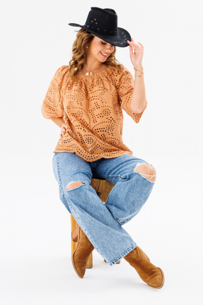 Блуза из хлопка и текстиля в свободном стиле для сезона летом Anastasia 1131.5 песочный - фото 12