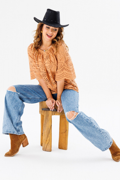 Блуза из хлопка и текстиля в свободном стиле для сезона летом Anastasia 1131.5 песочный - фото 11