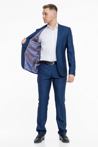 Деловой костюм из текстиля синяя классика с зауженными брюками LAGENTE 0639.182 ярко-синий - фото 2