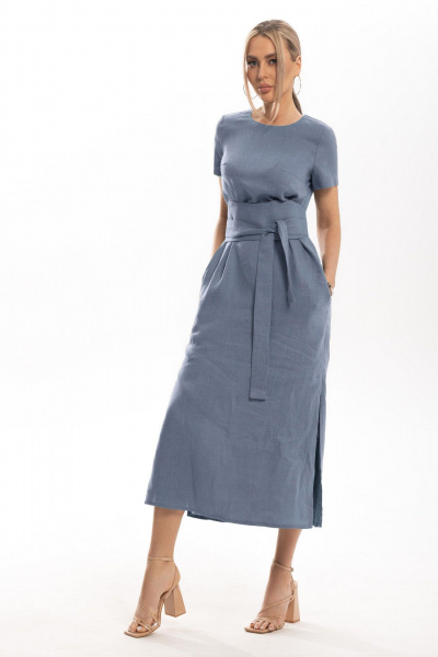 Летнее синее платье прямого силуэта из льна и текстиля Golden Valley 4799-3 темно-голубой - фото 1