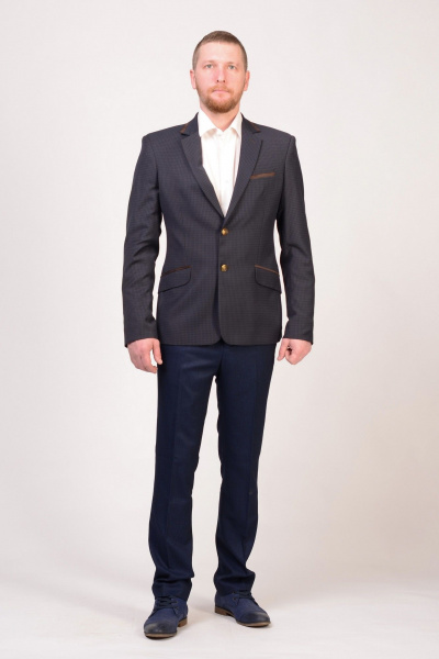Классический мужской пиджак с двумя карманами и зауженным кроем LAGENTE 3116.176 сине-коричневый - фото 1