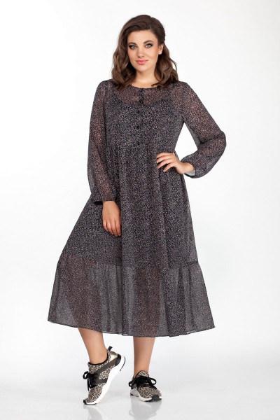 Платье шифоновое с отрезной линией талии и шлейками Anna Majewska 1403 фиолетовый - фото 1