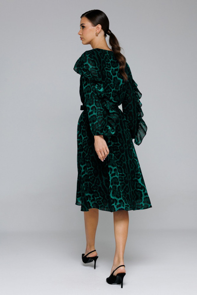 Платье шифоновое полуприлегающего силуэта с воланами Butеr 2863 изумруд - фото 6