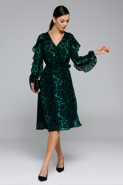 Платье шифоновое полуприлегающего силуэта с воланами Butеr 2863 изумруд - фото 4