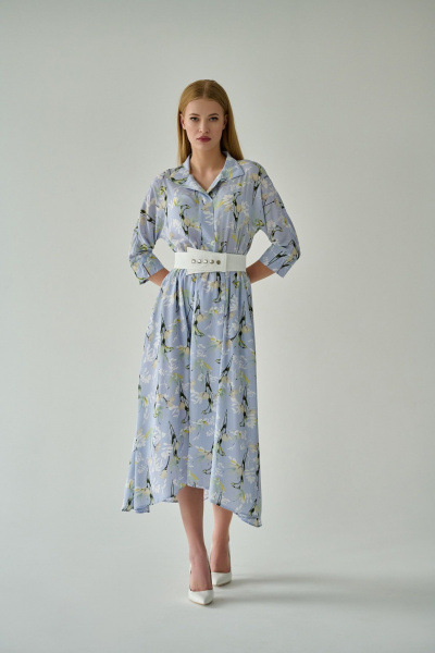 Голубое свободное платье из креп шифона с асимметричным низом Мастер Мод 672б голубой - фото 1