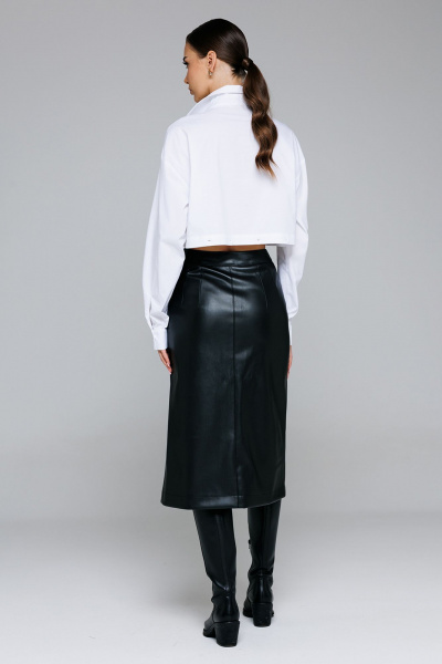 Миди юбка из экокожи А-силуэта с притачным поясом Butеr 2864 черный - фото 8