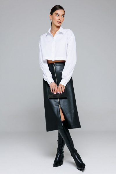 Миди юбка из экокожи А-силуэта с притачным поясом Butеr 2864 черный - фото 5