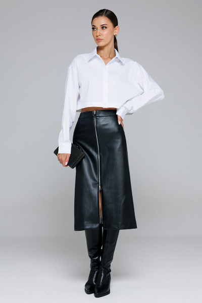 Миди юбка из экокожи А-силуэта с притачным поясом Butеr 2864 черный - фото 4